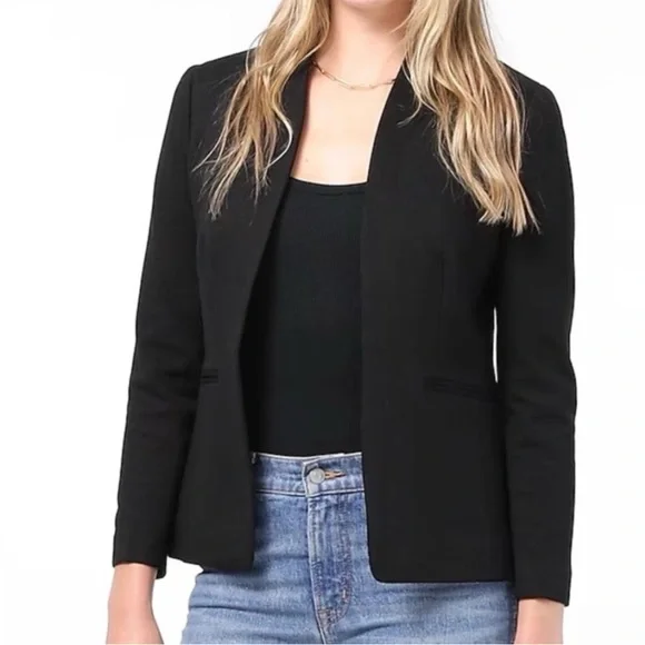 J. CREW 365 Black Going Out Blazer Open Front Minimalist Office Size 4 Petite - Picture 4 of 13